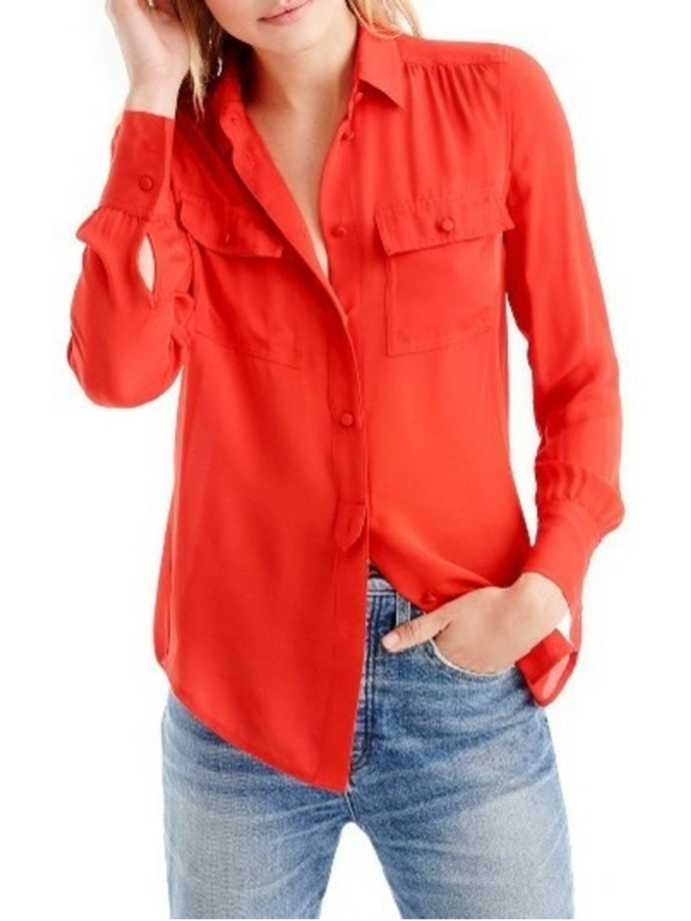 J.Crew Red Silk Georgette Blythe Top Button Down Shirt Women's Size 10